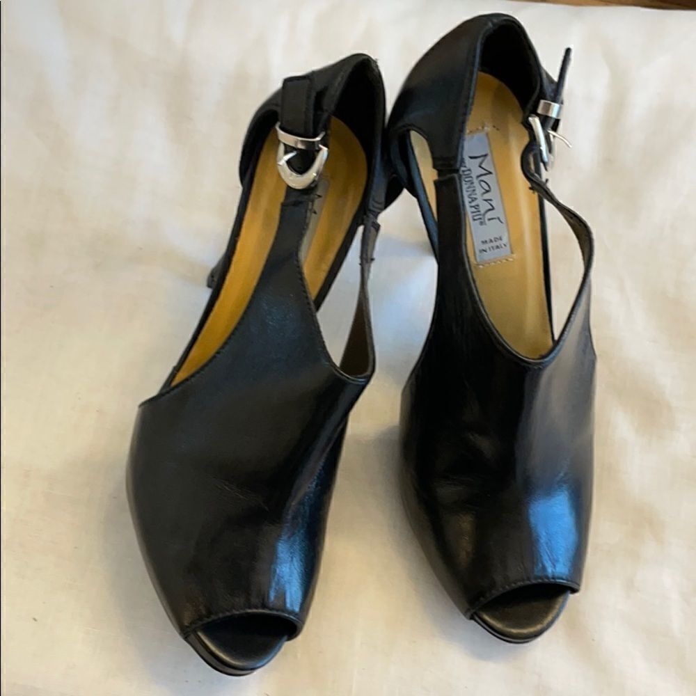 DONNA PIU BLACK LEATHER STILETTO HEELS.  NEW - Picture 4 of 9